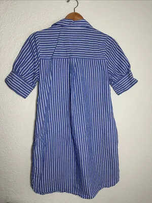 Old Navy Blue White Striped Button Front Shirt Dress Preppy Coastal Nautical thumbnail 6