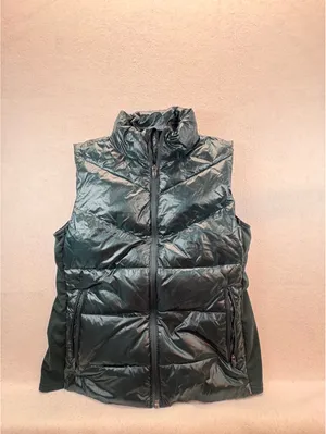 Tek Gear Women’s Small Puffer Vest Dark Green Full Zip Fleece Side Panels thumbnail 3