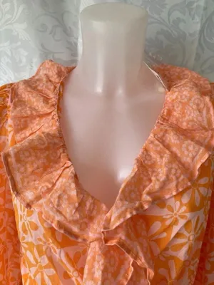 Free People 70s Retro Orange Pink Floral Ruffle Wrap Blouse Boho Peplum Top L thumbnail 8