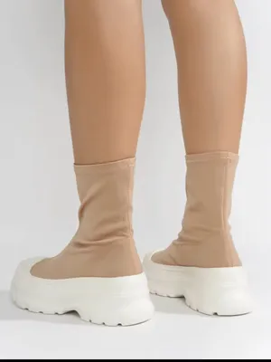 Cape Robbin Beige Sock-Style Platform Sneakers with White Sole thumbnail 3