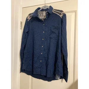 Free People Blue Polka Dot Western Button Down Festival Long Sleeve Flannel‎ Top thumbnail 6
