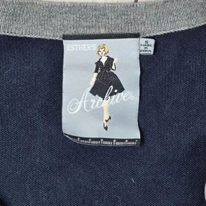 Esther's Archive‎ Navy Blue Cotton Cashmere Ruffle Bow Cardigan Sweater Small thumbnail 4