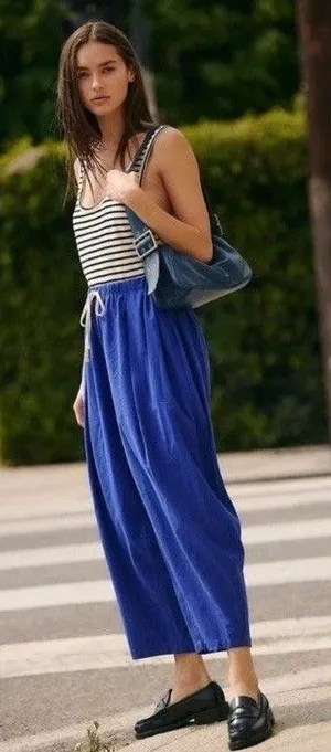 Free People Jumpsuit Womens Size Small Le Plage Blue White Black Stripe NWT thumbnail 1