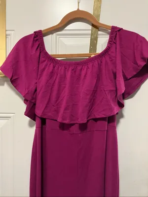Women’s Off-Shoulder Ruffle Maxi Dress - Magenta Large thumbnail 7