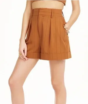 Danielle Bernstein Rust Brown Pinstripe‎ Pleated High Waist Cuffed Shorts 18W thumbnail 1