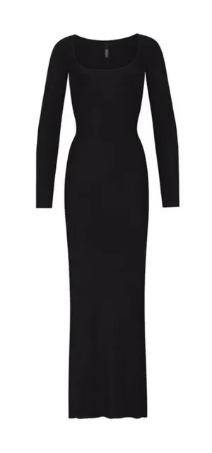 SKIMS Black Long-Sleeve Scoop-Neck Maxi Dress thumbnail 1