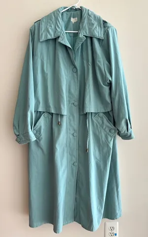 Carina Exclusive Women’s Vintage Turquoise Trench Coat, Size XL thumbnail 1