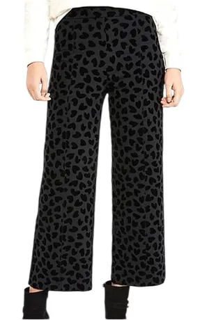 Ann Taylor Black Velvet Heart Pants Wide Leg High Rise Cropped Womens 4 NEW thumbnail 1