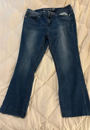 Seven7 Slim Boot Navy Blue Jeans with Back Patches thumbnail 1