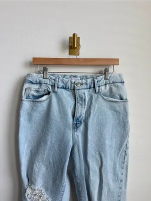 Good American Good Boy Distressed Relaxed Straight Leg Jeans Light Wash Size 31 thumbnail 5