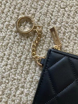 NEW Kate Spade Black Smooth Quilted Leather Card Holder Keychain Gold Hardware thumbnail 3