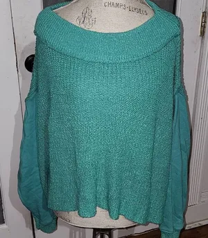 Free People Womens Green Oversized‎ Chunky Crop Sweater Small thumbnail 1