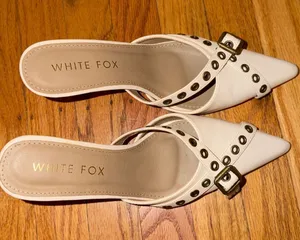 White Fox Boutique White Pointed Mule with Grommet Buckle Detail thumbnail 1
