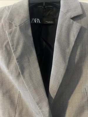 Zara Gray Single-Button Checked Blazer thumbnail 4