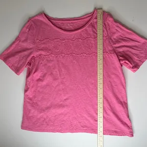 Talbots Floral Embroidered Pink Slub Cotton‎ Tee Size XL Preppy Stretch Colorful thumbnail 10