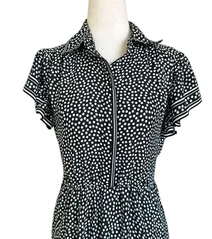 Max Studio Black Polka Dots Collared Blouson Midi Dress Women Size XS | 28-1 thumbnail 3