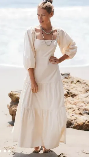 Anthropologie Cream Maxi Dress thumbnail 1