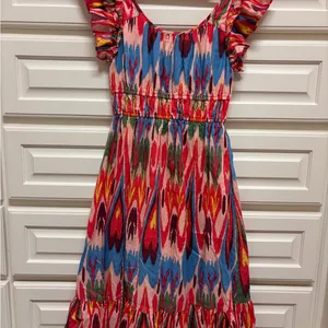 THML Multicolor Ikat-Style Summer Dress in Blue and Coral thumbnail 5