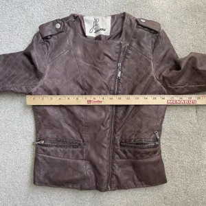 J2 by JouJou Vintage y2k 2000's Moto Jacket Brown Cropped Faux Leather Size XS thumbnail 10