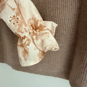 Flower Lace Mesh Long Sleeve Top And Knit Vest Set thumbnail 7