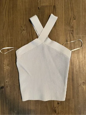 Aritzia Cross-Back Ribbed Tank Top - Blue thumbnail 1