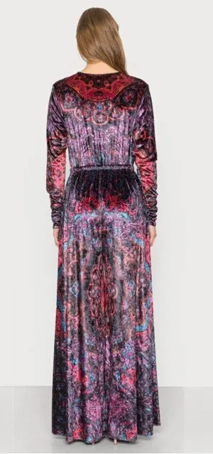 Free People Women’s Giselle Velvet Jumpsuit V-Neck Wide Leg Fairy Dark Combo L thumbnail 2