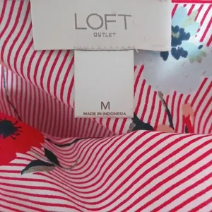 Loft M Red Pinstripe Floral Boho Bell Sleeve Top thumbnail 6
