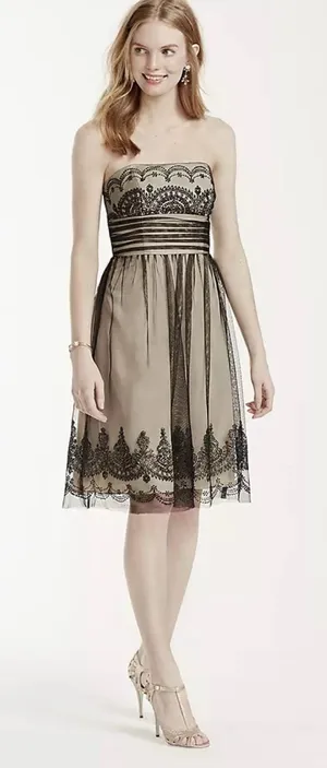 David’s Bridal Caviar Beaded Black Netting Over Beige Lining Cocktail-Size 8 thumbnail 1