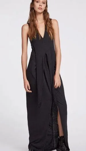 All Saints Sheer Black/Gray Elke V-Neck Slit Maxi Dress Size Large thumbnail 1