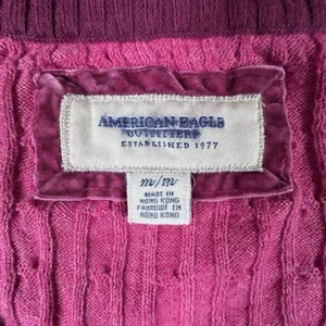 Y2K American Eagle V Neck Fitted Cable Knit Pink Sweater Bella Womens Medium thumbnail 4
