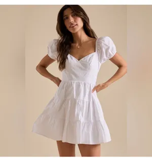 Altar'd State White Alaia Puff Sleeve Mini Dress NWT thumbnail 3