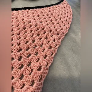 Handmade Pink Black Soft Cotton Crochet Triangle Kerchief Headscarf Mesh Boho thumbnail 3