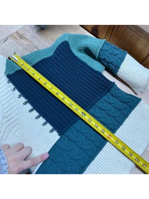 POL Colorblock Knit Hoodie Sweater Patchwork Beige Green Navy Size Small thumbnail 11