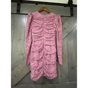 Bardot Pink Floral Ruched Mini Dress Keyhole Long Sleeve XS Fairycore Boho thumbnail 6