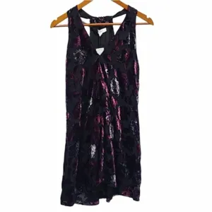 BB Dakota Purple Burnout Velvet Floral V-Neck Mini Dress Racerback‎ Small thumbnail 2