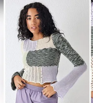 Urban Outfitters Overlock Patchwork Knit Top Sweater Purple Boho Size Small thumbnail 1