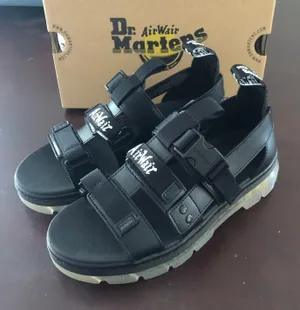 DR MARTENS Black Leather Combat Sandals Shoes New thumbnail 2
