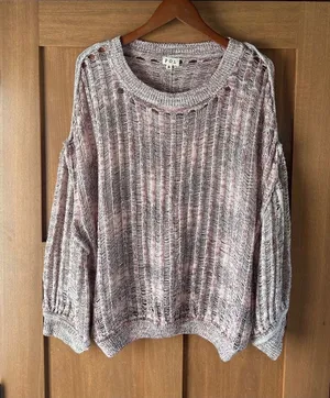 NWOT POL Open Knit Balloon Sleeve Oversized Sweater in Rose Women’s Small thumbnail 1
