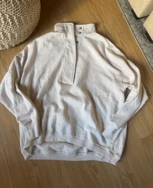 aerie Men's Cream Zip-Up Knit Pullover thumbnail 1