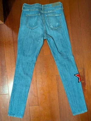 Carmar Women’s Distressed Blue Jeans with Red Star Patches thumbnail 2