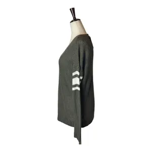 Pink Rose Olive Green V Neckline Striped‎ Sleeve Knit Pullover Sweater Size S thumbnail 3