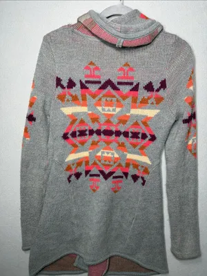 We The Free Gray oversized Hooded Cardigan with Aztec print wool blend thumbnail 4