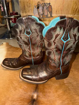 Ariat Tombstone Sassy Brown/Turquoise Stitch Square Toe Cowboy Boot 6 thumbnail 5