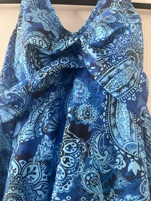 Blue Paisley Tankini Swim Top Halter Medium Tummy Control Swimsuit Boho NWT thumbnail 3