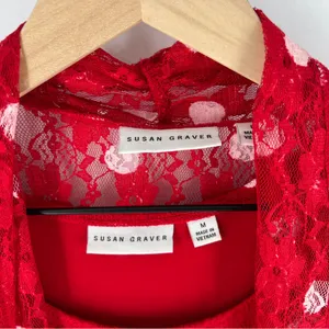 Susan Graver Red Lace White Polka Dot Scoop Neck Tank Sheer Open Cardigan‎ Set thumbnail 2