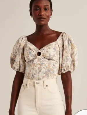 Abercrombie & Fitch Ditsy Floral Lined Puff Balloon Sleeve Crop Top - Size M thumbnail 1