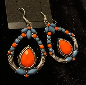 Blue and orange dangle earrings thumbnail 1