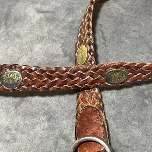 Vintage Fossil Brown Braided Leather Concho Western Belt Womens Small 90s thumbnail 9