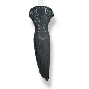 Vintage Black Beaded Sequin Evening Gown Maxi Dress Art Deco Formal Glam Elegant thumbnail 10