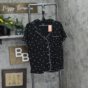 NWT State Of Day Womens Fluid Knit Notched Pajama Set Deep Black Polka Dot L thumbnail 4